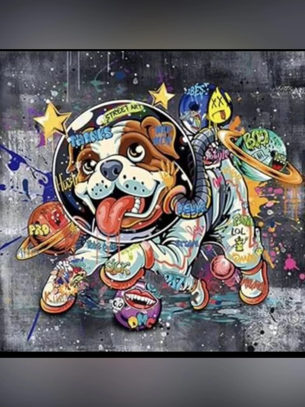 Banksy Bulldog painting on gallery wrapped canvas / Graffiti Art